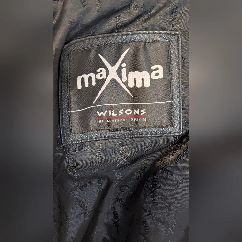 Maxima Wilsons Leather Vintage Womens Jacket Large Black Lined Coat Moto Grunge - Picture 7 of 10